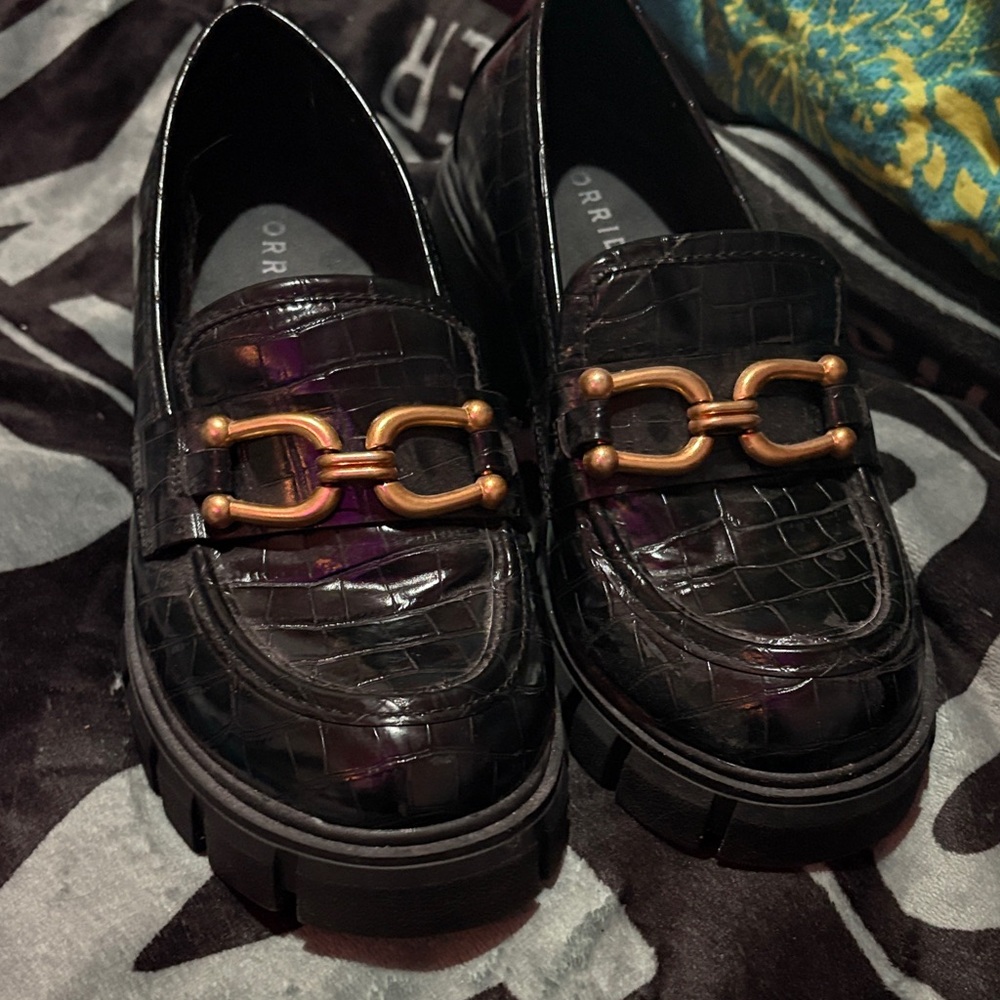 Torrid Black Platform Loafers with Gold Accent